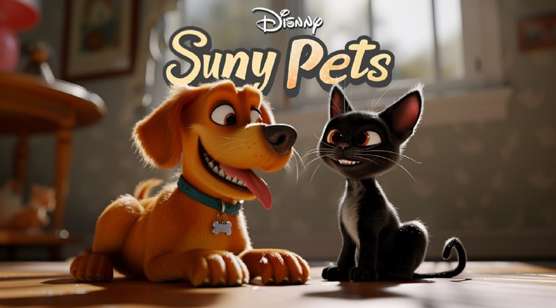 Sunny Pets 3D Dog and Cat Logo in Pixar Style