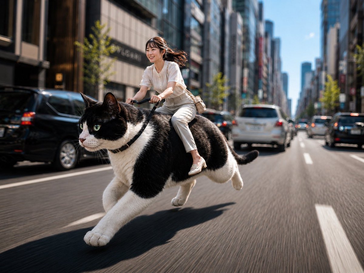Morning Commute On Giant Cat