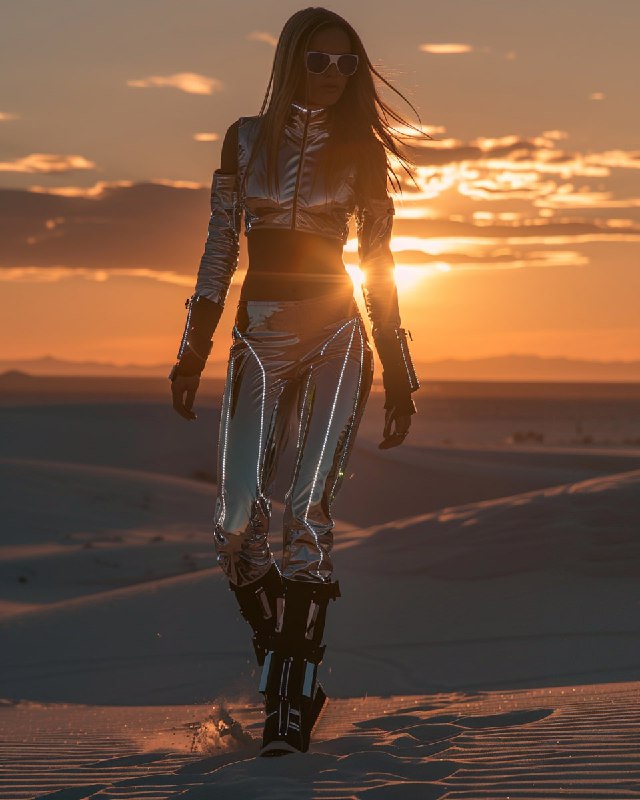 TRON-Inspired Fashion Walk Through Sunset Desert Sands