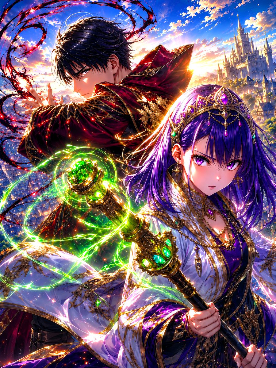 Anime Fantasy Mages at Sunrise