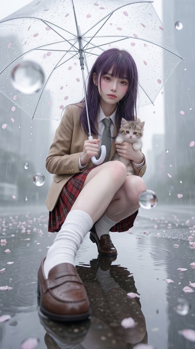 Rainy Sakura Girl Portrait