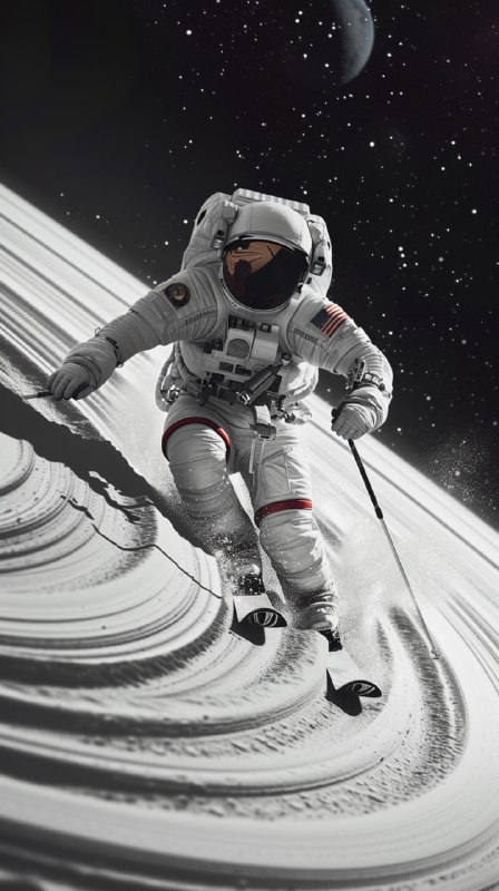 Astronaut Skiing Along the Rings of Saturn