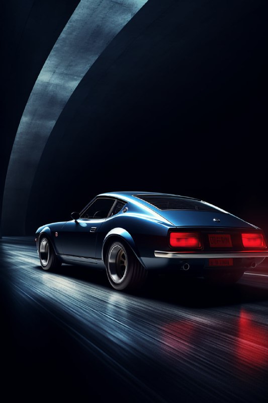 Dark Blue Nissan ZX Speeding Through Retro Tunnel
