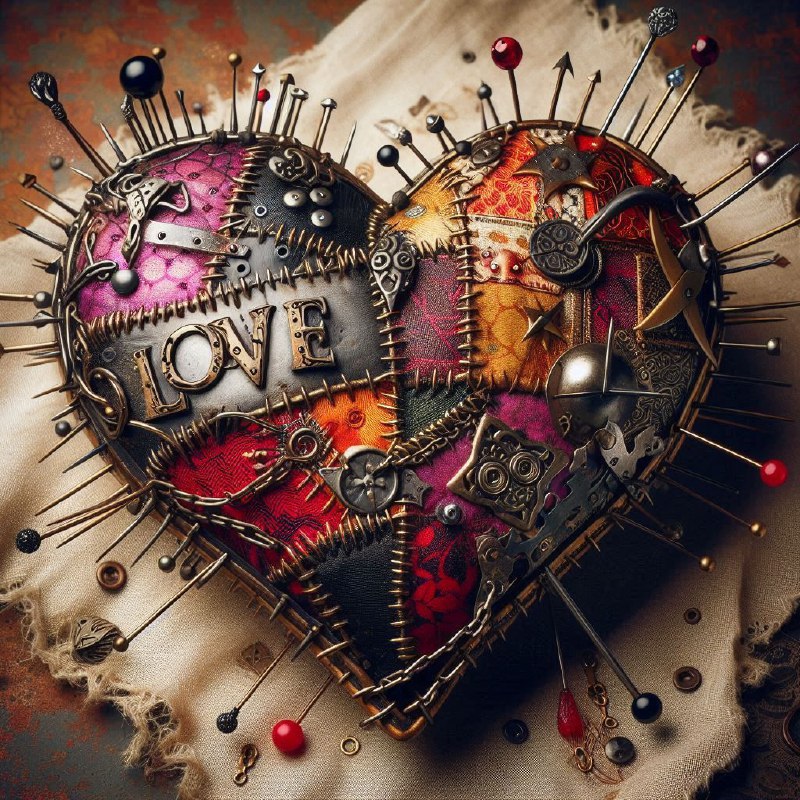 Steampunk Patchwork Heart Half Metal Half Fabric
