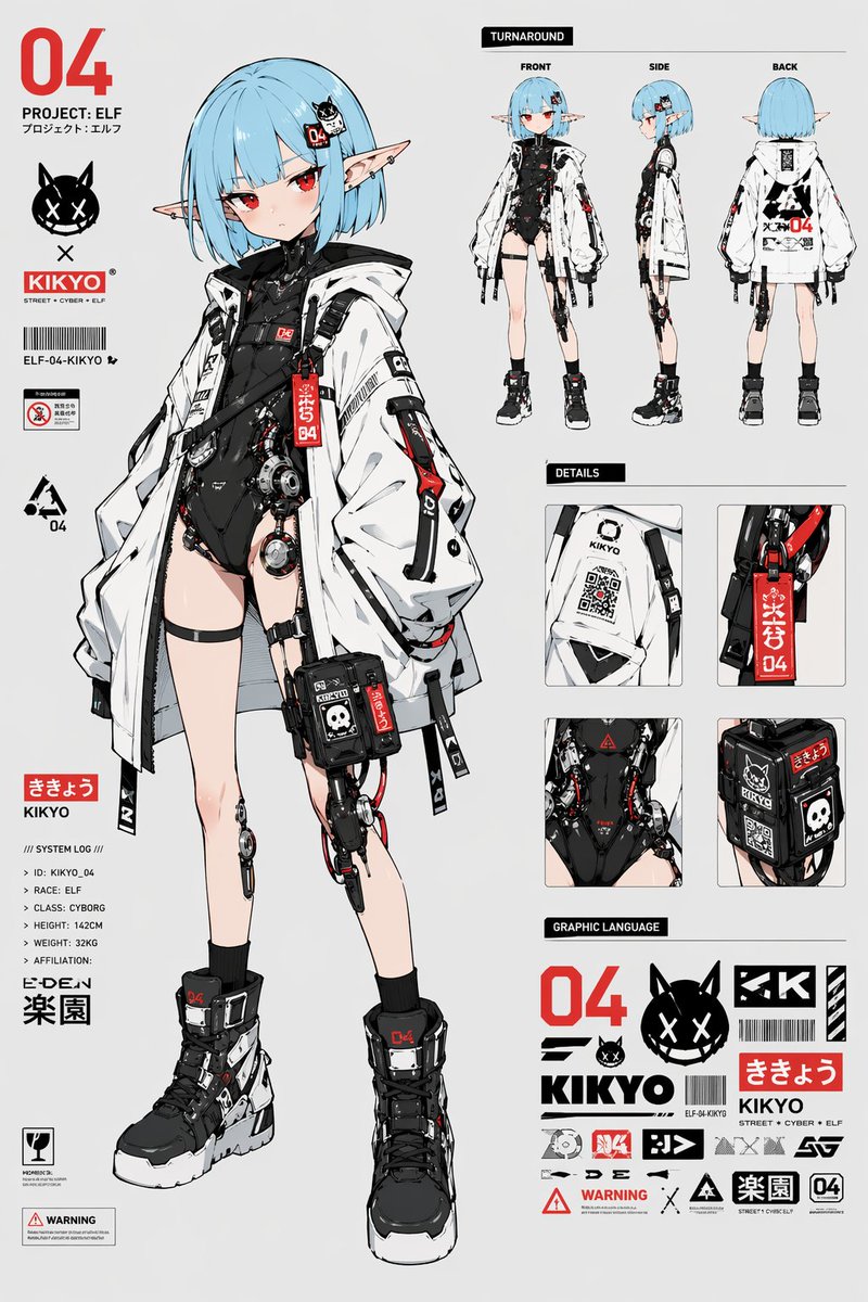 Cyberpunk Elf Character Reference Sheet