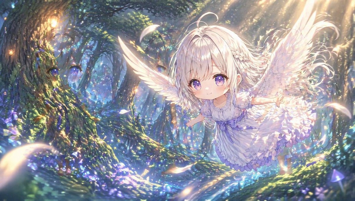 Chibi Angel Soars Through Fantasy Forest