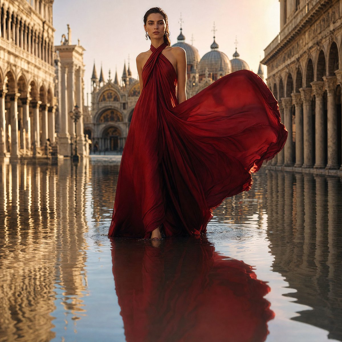 Crimson Gown Venetian Fashion Editorial
