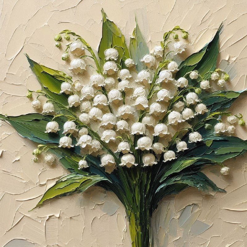 Thick Impasto Lily of the Valley on Cream Background
