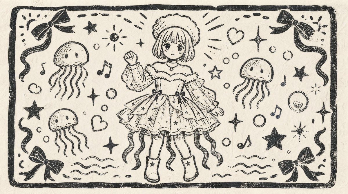 Vintage Woodcut Sea Girl Postcard
