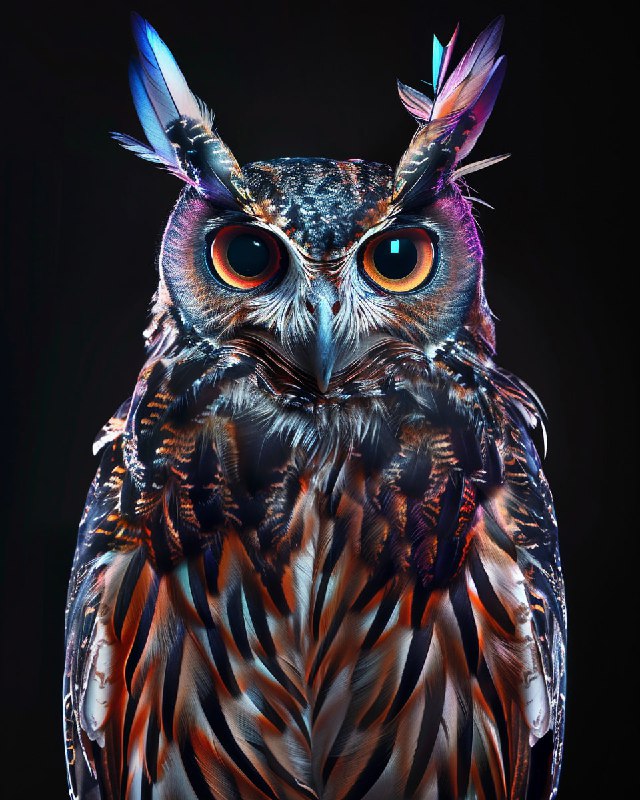 Funny Pop Art Alien Owl With Glossy Hypnotic Plumage