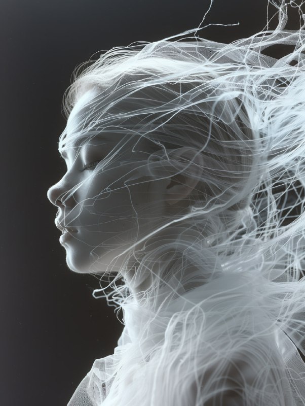 Mechanical Girl Emerging From Cocoon Amid White Moths