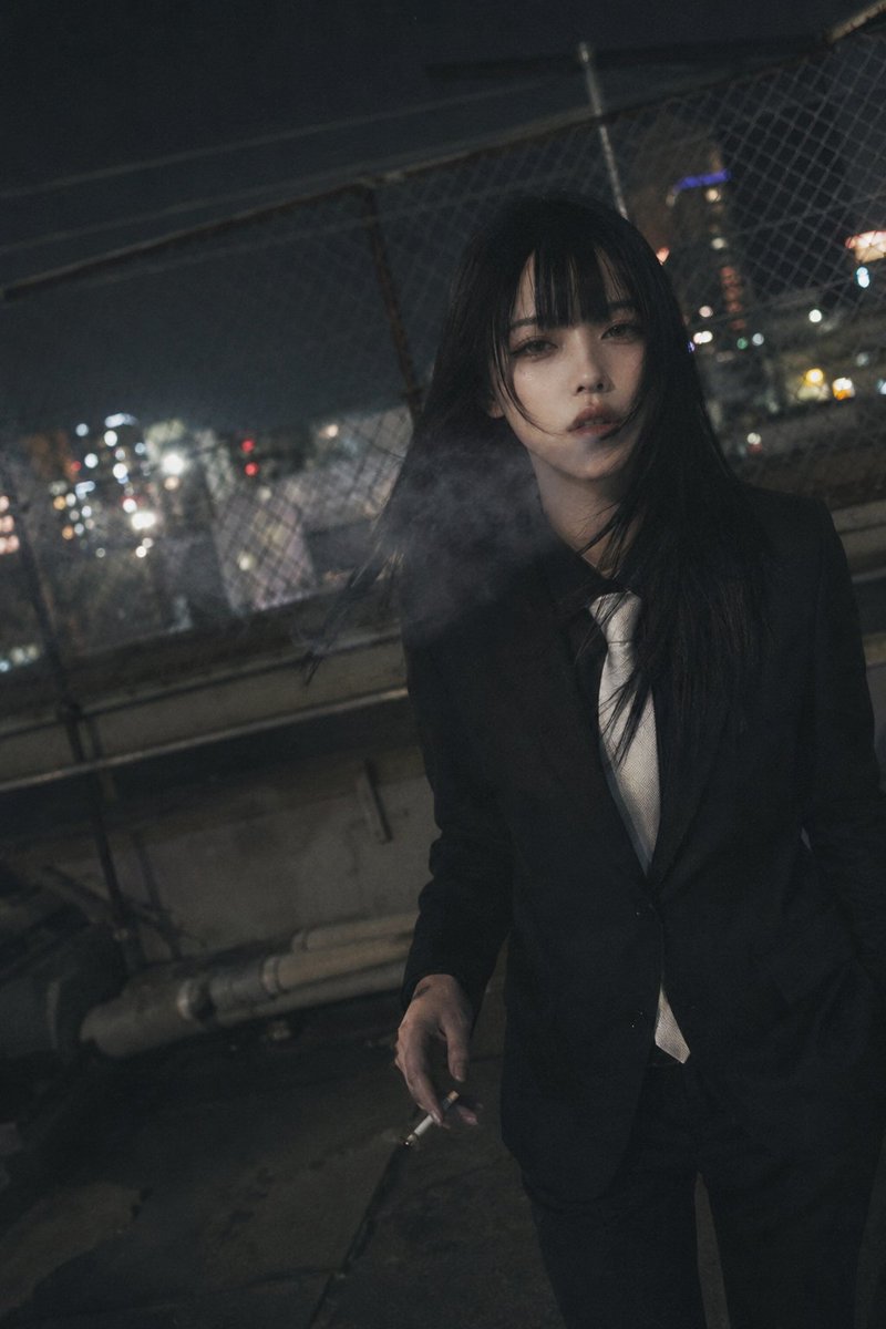 Rooftop Smoke in City Lights