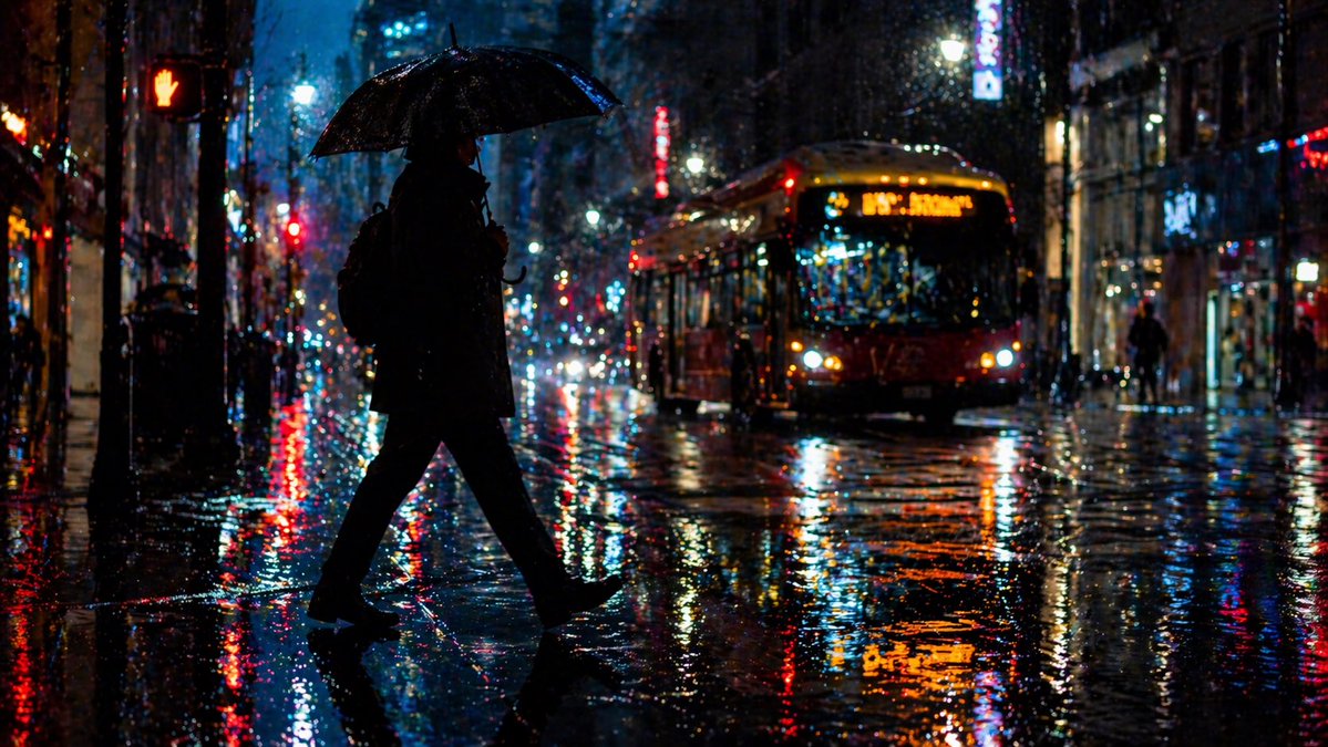 Noir Rain: Neon Silhouette Crossing