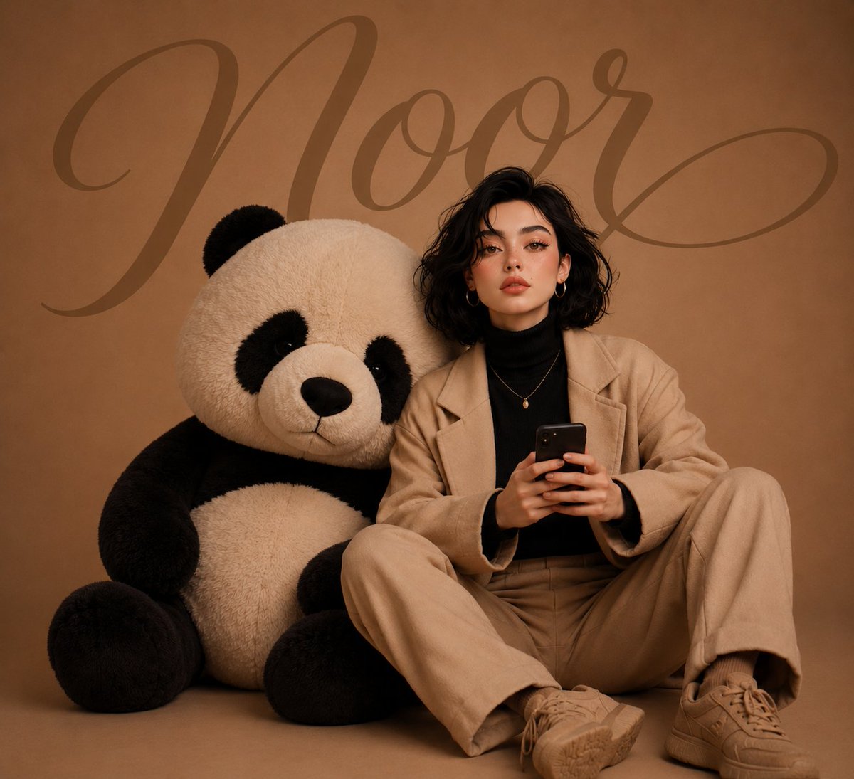 Chic Girl With Plush Panda