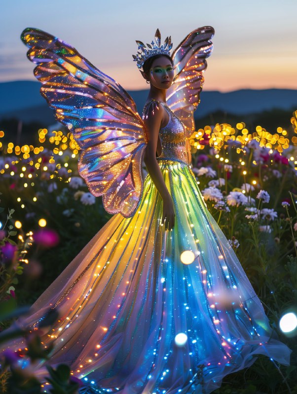 South African Fairy Queen in Iridescent Rainbow Gown