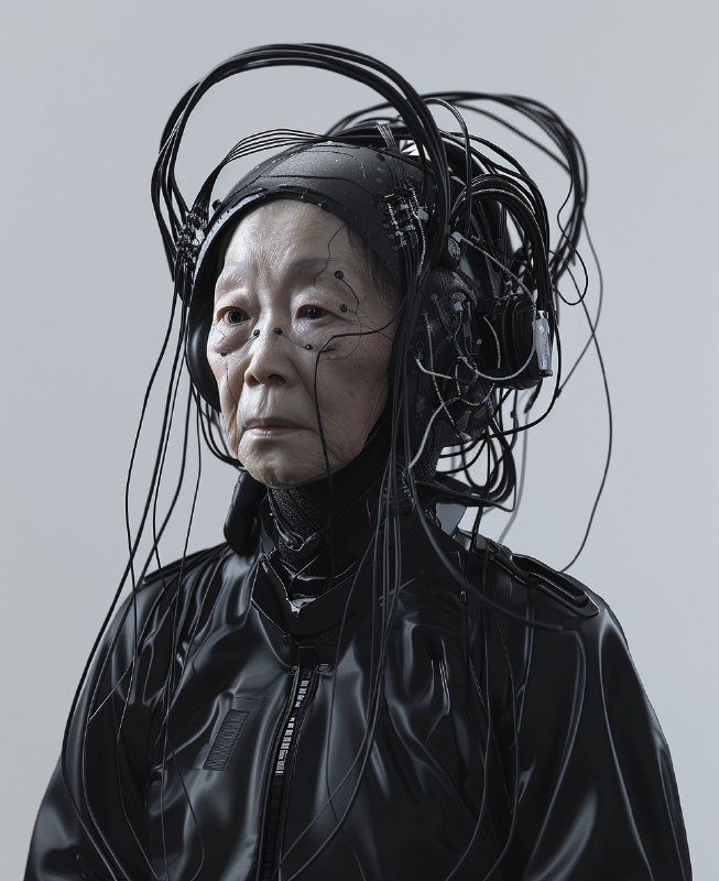 Old Asian Woman With Futuretech Face Shield and Cables