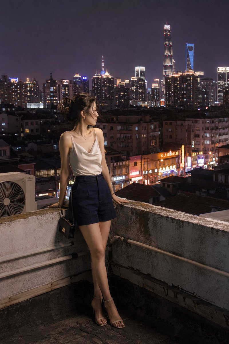 Rooftop Reverie: Urban Night Portrait