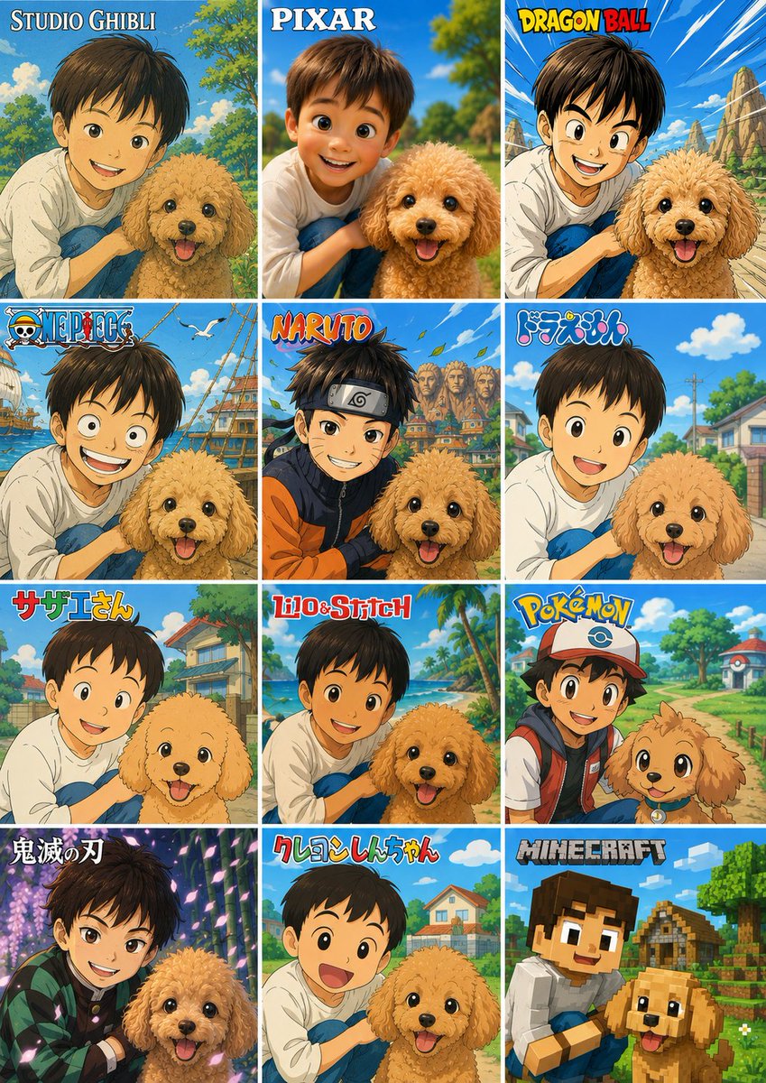 Boy and Dog in 12 Anime Styles