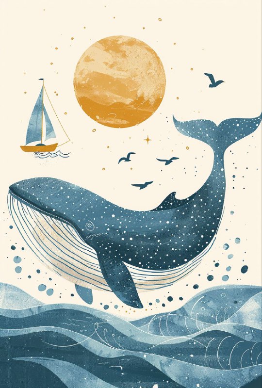 Boho Happy Whale Swimming in Blue Ocean Nursery Art