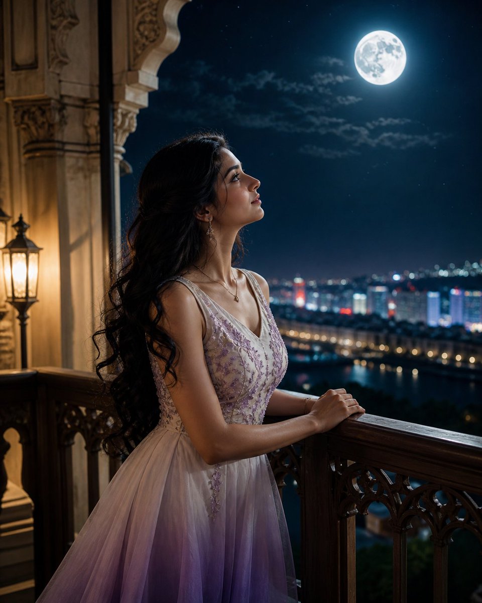 Indian Woman Under Moonlight Portrait