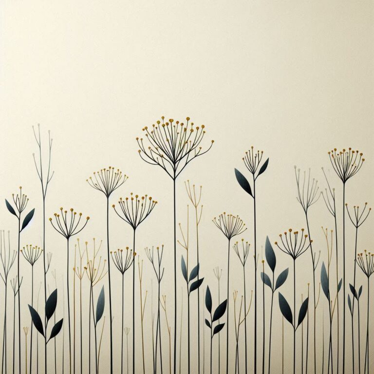 Minimalist Landscape With Golden Flowers