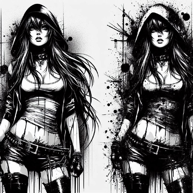 Gothic Emo Punk Woman Vector Art in Black and White