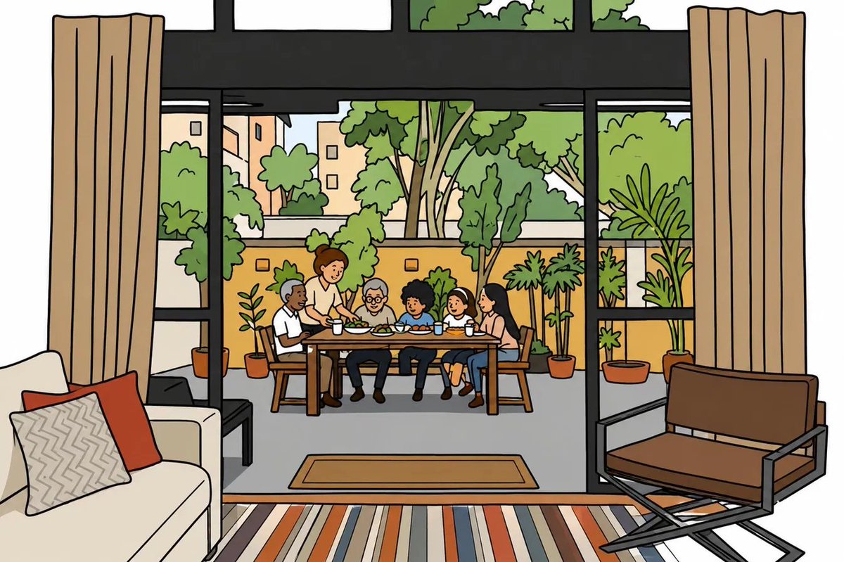 Patio Dining Flat Doodle Illustration