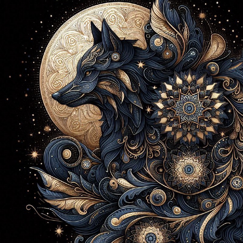Dark Blue Goldendoodle With Mandala Body Drawing