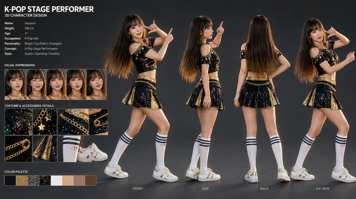 K-Pop Idol 3D Character Design Sheet