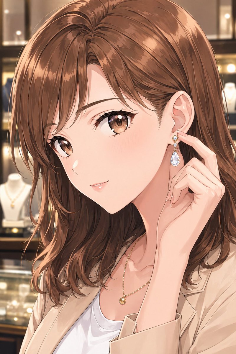 Anime Lady Admiring Jewelry