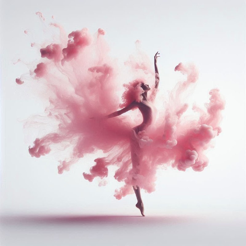 Graceful Girl Silhouette in Pink Fog on White