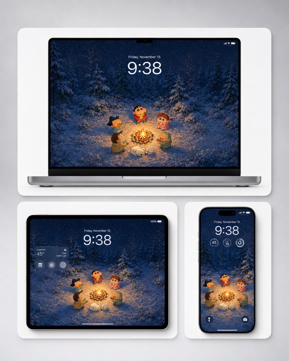 Cozy Winter Campfire Wallpaper Set