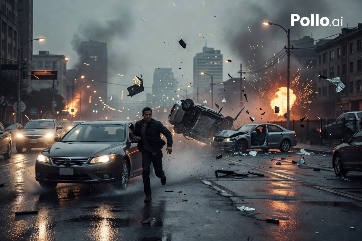 Cinematic Rainy City Car Crash