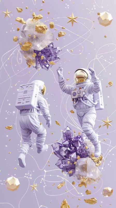 Gemstone Solar System With Astronaut Lovers in Space