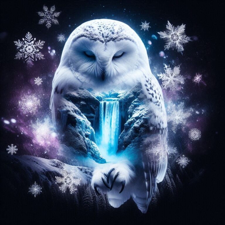 Snow Owl Waterfall Double Exposure