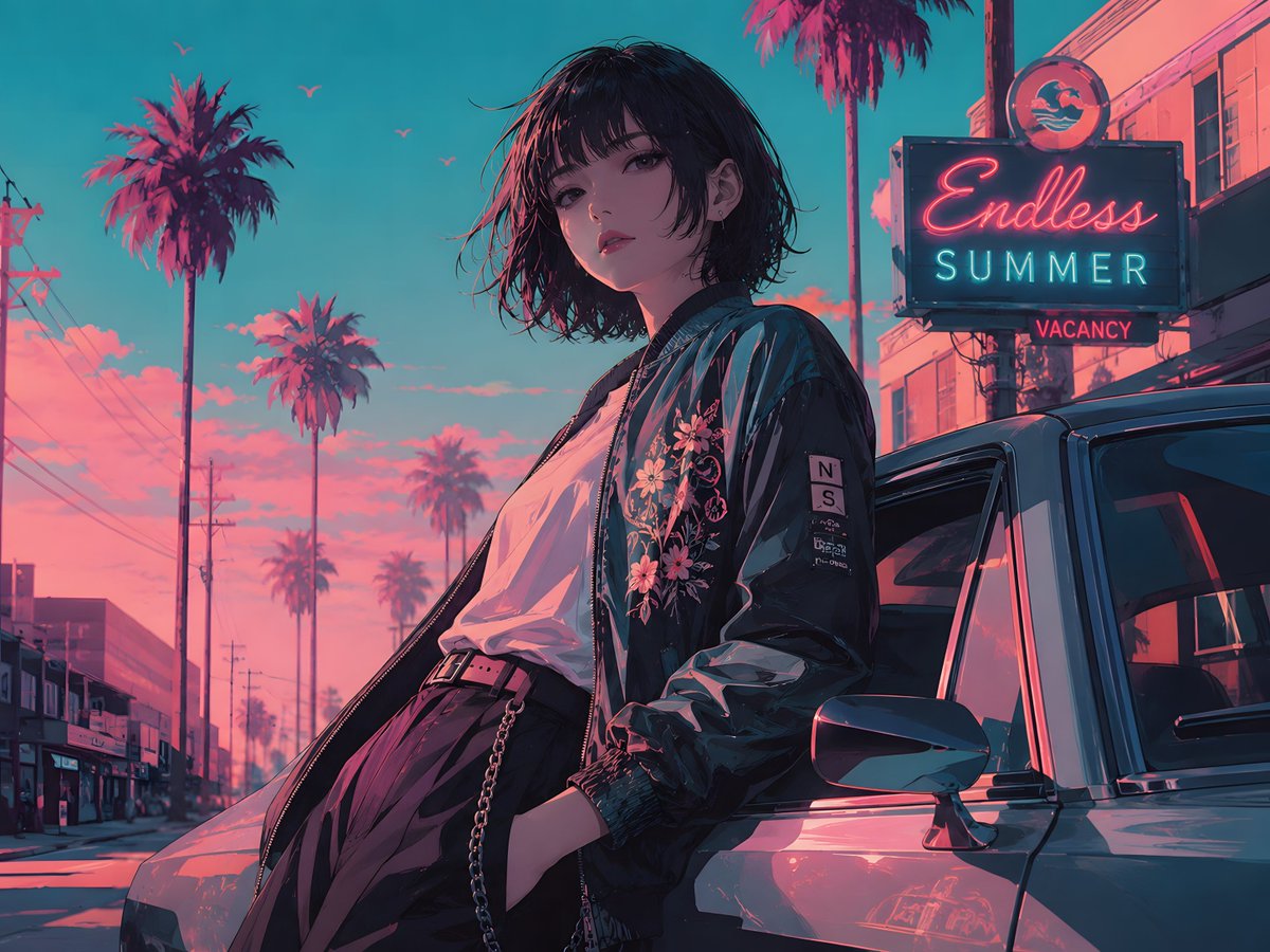 Neon Dusk Retro Anime Dream