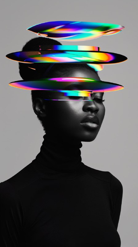 Monochrome Portrait With Iridescent Tiki Mask Head
