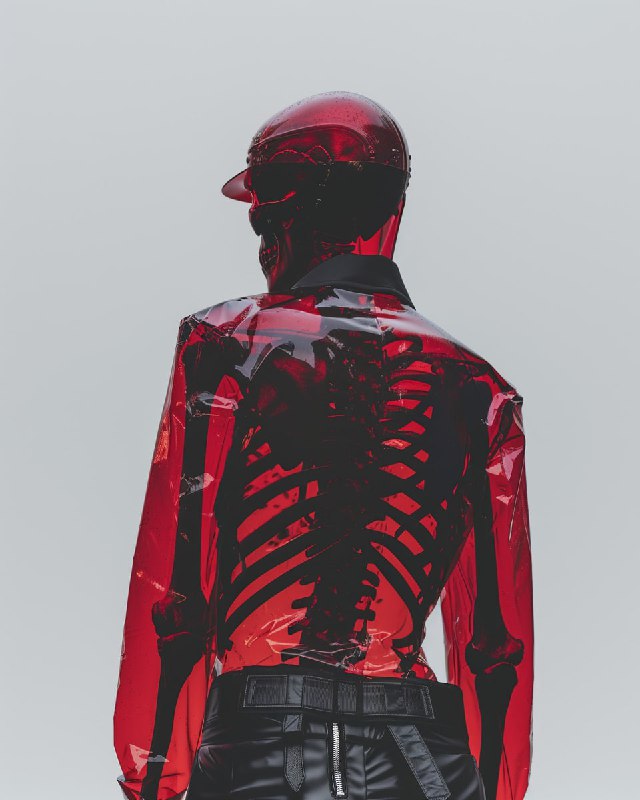 Transparent Red-Skinned Figure Revealing the Skeleton