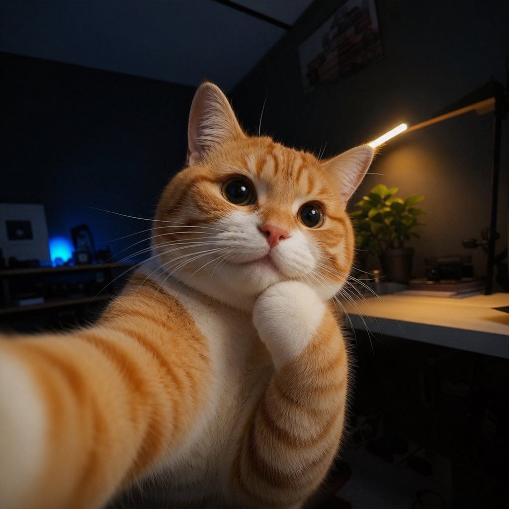 Cute Orange Cat Thinking Selfie