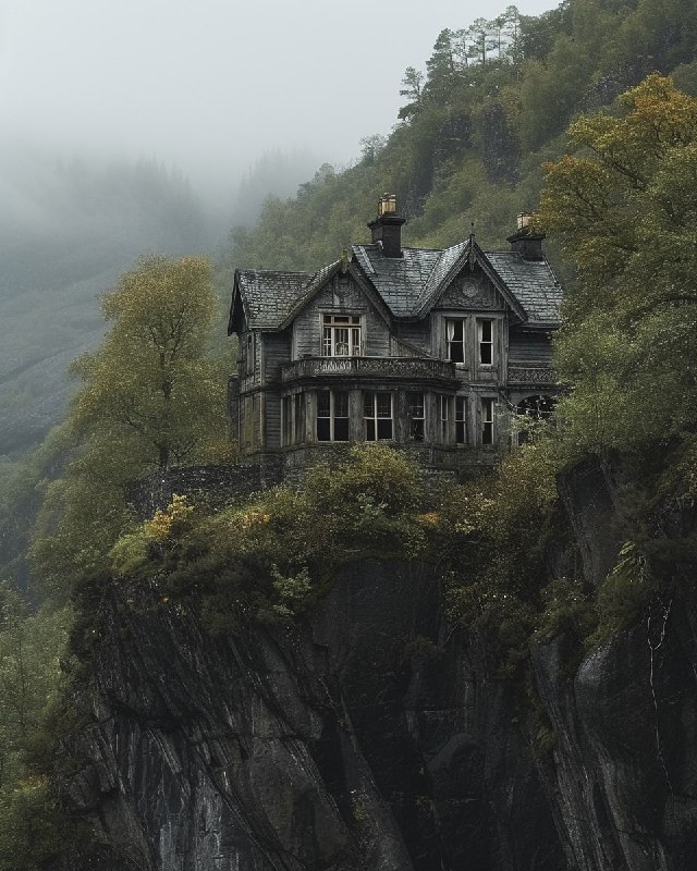 Eerie Victorian Wooden House on a Mountainside