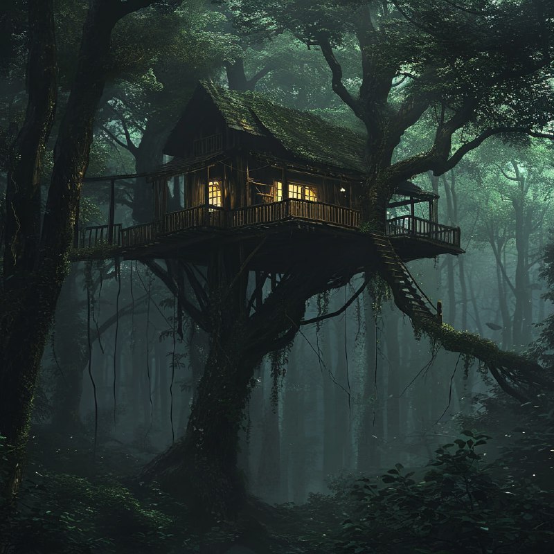 Treehouse Hidden Deep in the Forest Scene