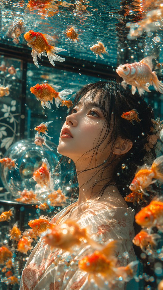 Dreamy Japanese Goldfish Underwater Portrait