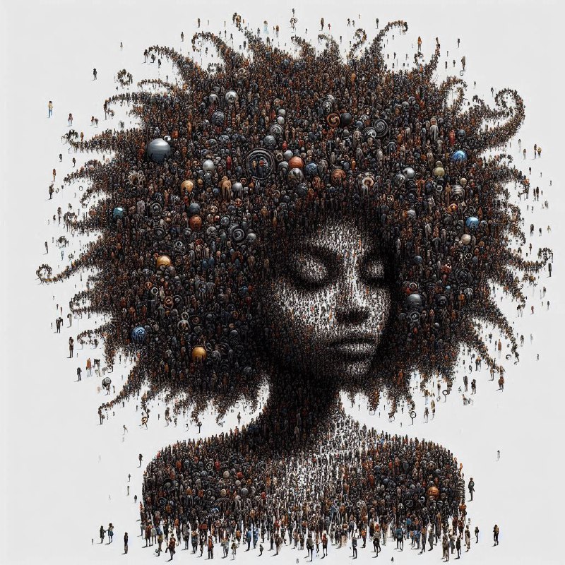 Black Female Portrait Mosaic of Hundreds of Faces