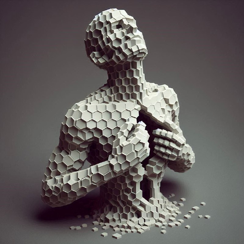Low Poly Hexagon Voxel Headless Figure in Trapped Pose