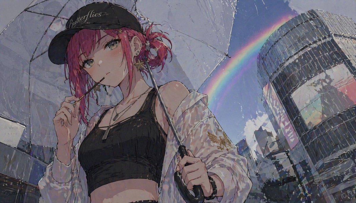 Stylish Anime Girl in Rainy City