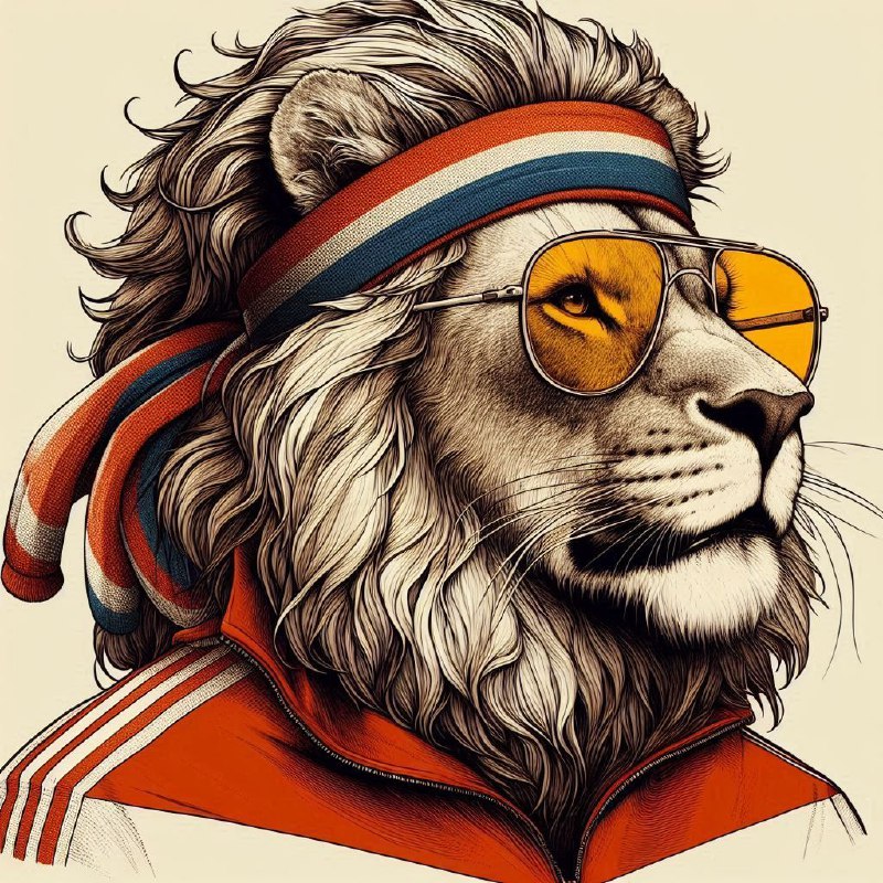 Ralph Steadman Lion in Track Suit and Retro Sunglasses
