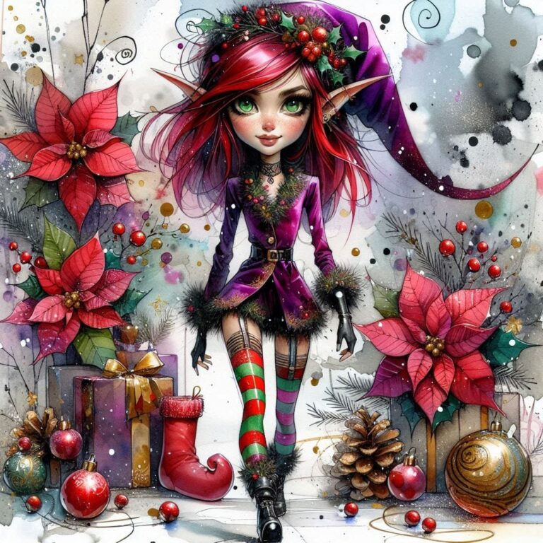 Whimsical Punk Elf Christmas Illustration