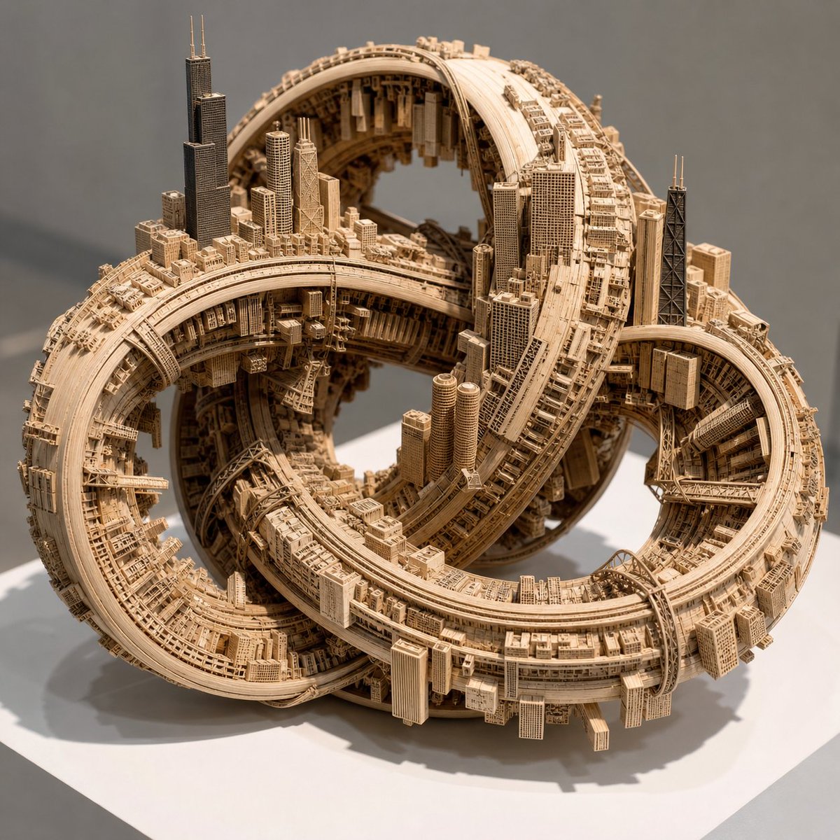 Impossible Topological Chicago Wood Sculpture