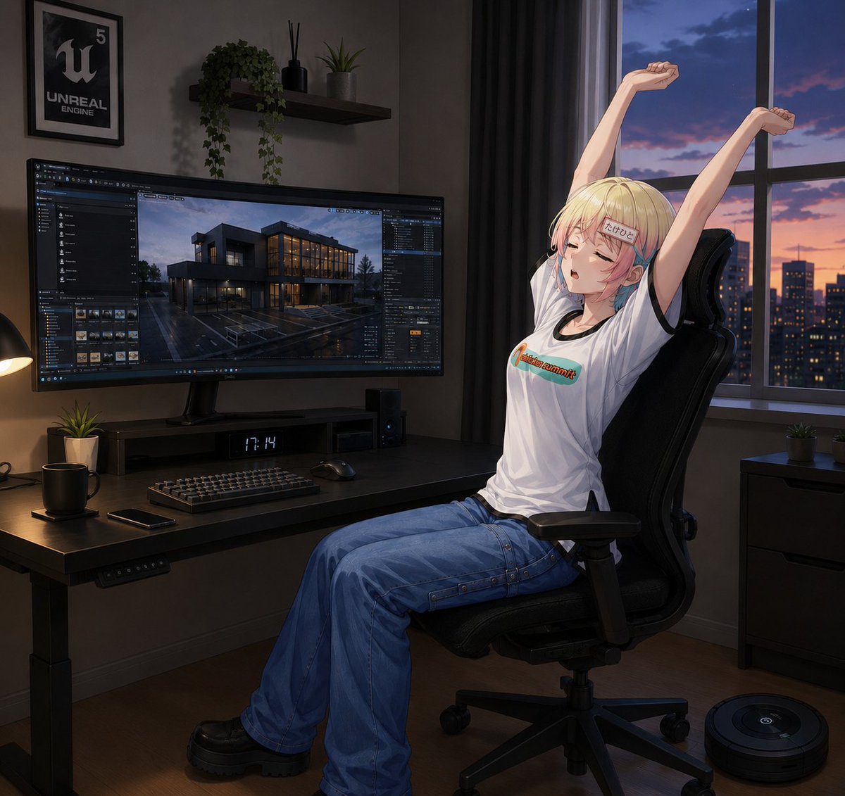 Dusk Developer Workspace Anime Illustration