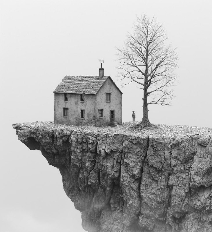 Black and White Suburban House With Ornamental Sculpture